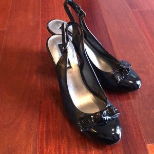 women’s leather heels. Black sandals 7.5 shoes